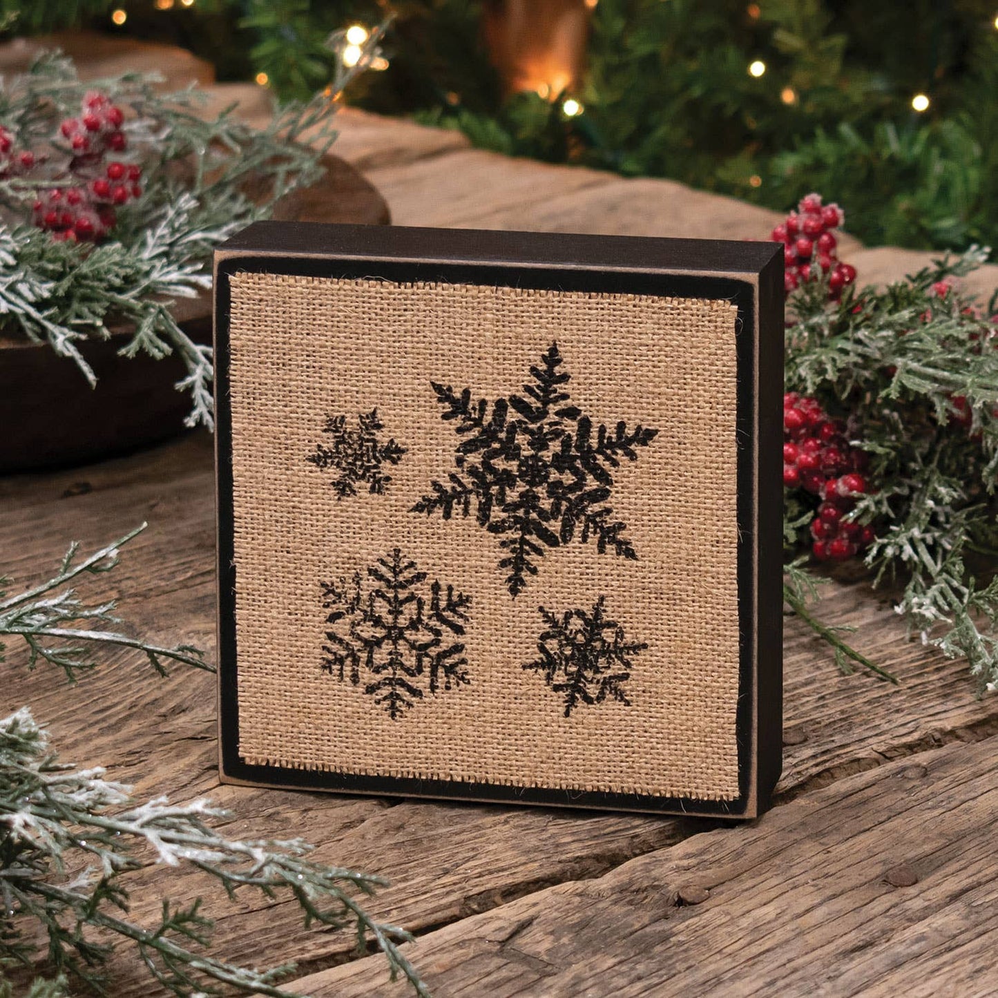 Stamped Burlap Snowflake Box Sign