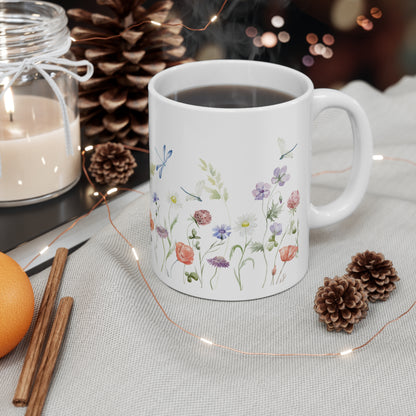 Flower & Dragonfly Ceramic Mug 11oz