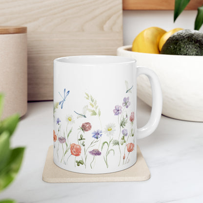 Flower & Dragonfly Ceramic Mug 11oz