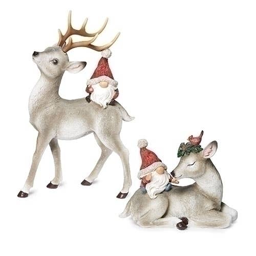 11" H Santa Gnome Riding Deer; 2 assortment