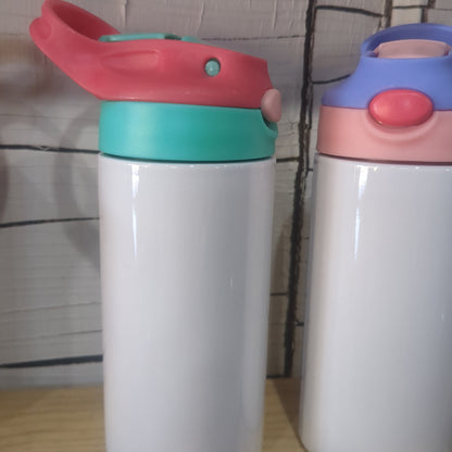 12 oz hot pink and aqua green flip top lid tumbler