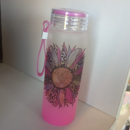 17oz Double Walled Glass pink Tumbler Cheetah Sunflower