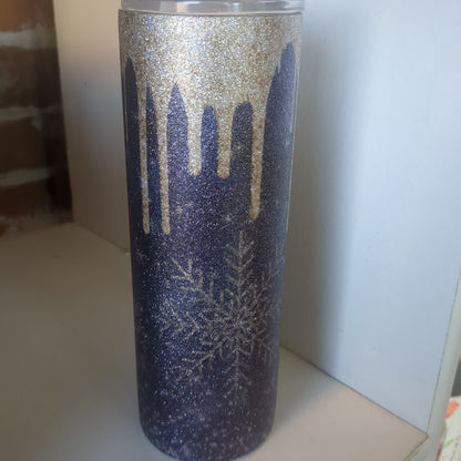 20 Oz insulated Stainless Stee Glitter Blue Snowflake Tumbler