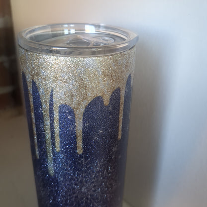 20 Oz insulated Stainless Stee Glitter Blue Snowflake Tumbler