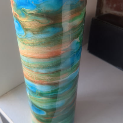 30 ounce stainless steel insulated alcohol ink art Tumbler blue, copper, aqua, green