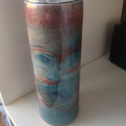 20 ounce insulated stainless steel alcohol ink, Tumbler blue, burgundy