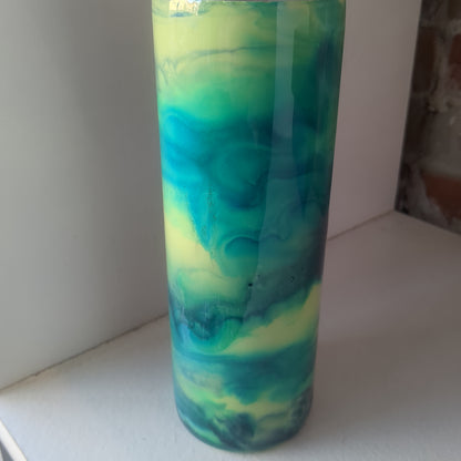 20 ounce stainless steel, Insulated, alcohol ink art Tumbler greens and blues