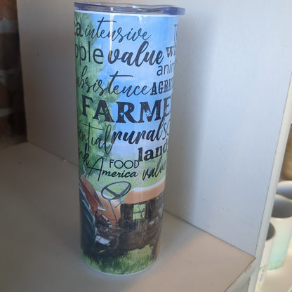 20 oz stainless steel, insulated tumbler farmer