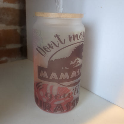 20 oz Double Walled Glass Jar Tumbler Mamasaurus