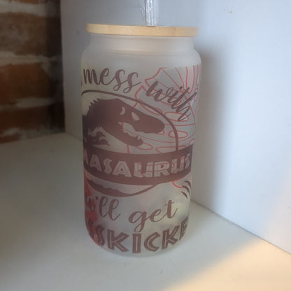 20 oz Double Walled Glass Jar Tumbler Mamasaurus