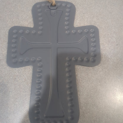 Distressed Metal Cross Dotted Ornament