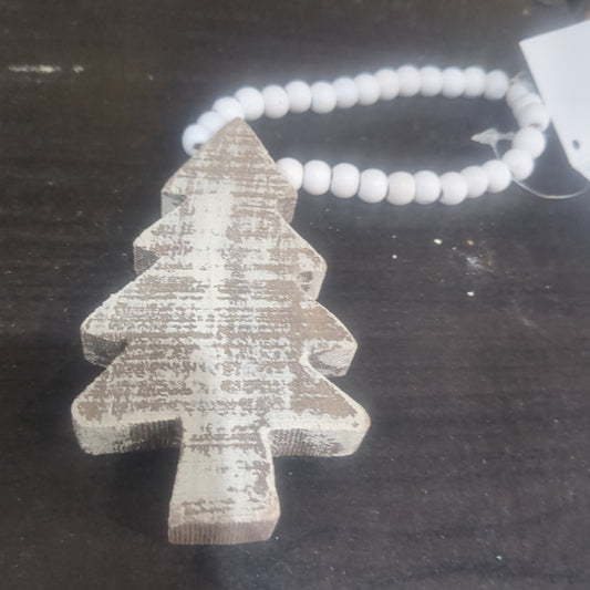 Distressed Wooden Tree Beaded Ornament