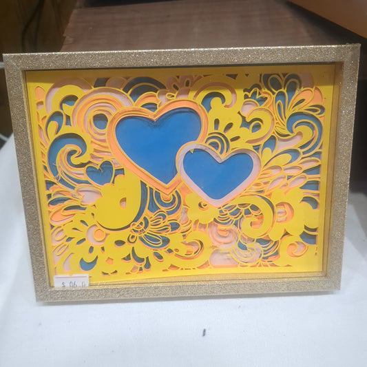 5 x 7“ gold shadowbox with Papercut paisley heart