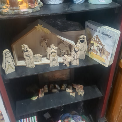 Wooden Nativity Set with book for kids