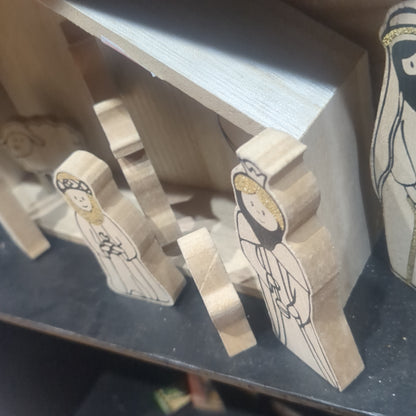 Wooden Nativity Set with book for kids