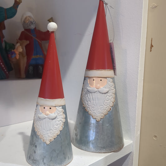 Set of 2 galvanized metal cone Santa table piece