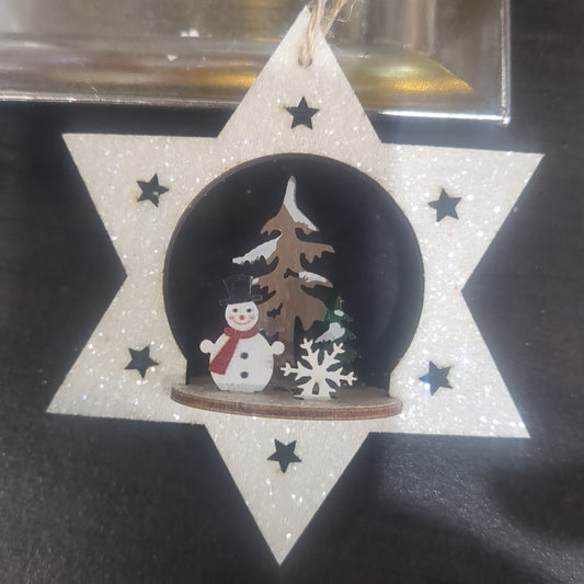 3D wooden Snowman scene, 4.25in