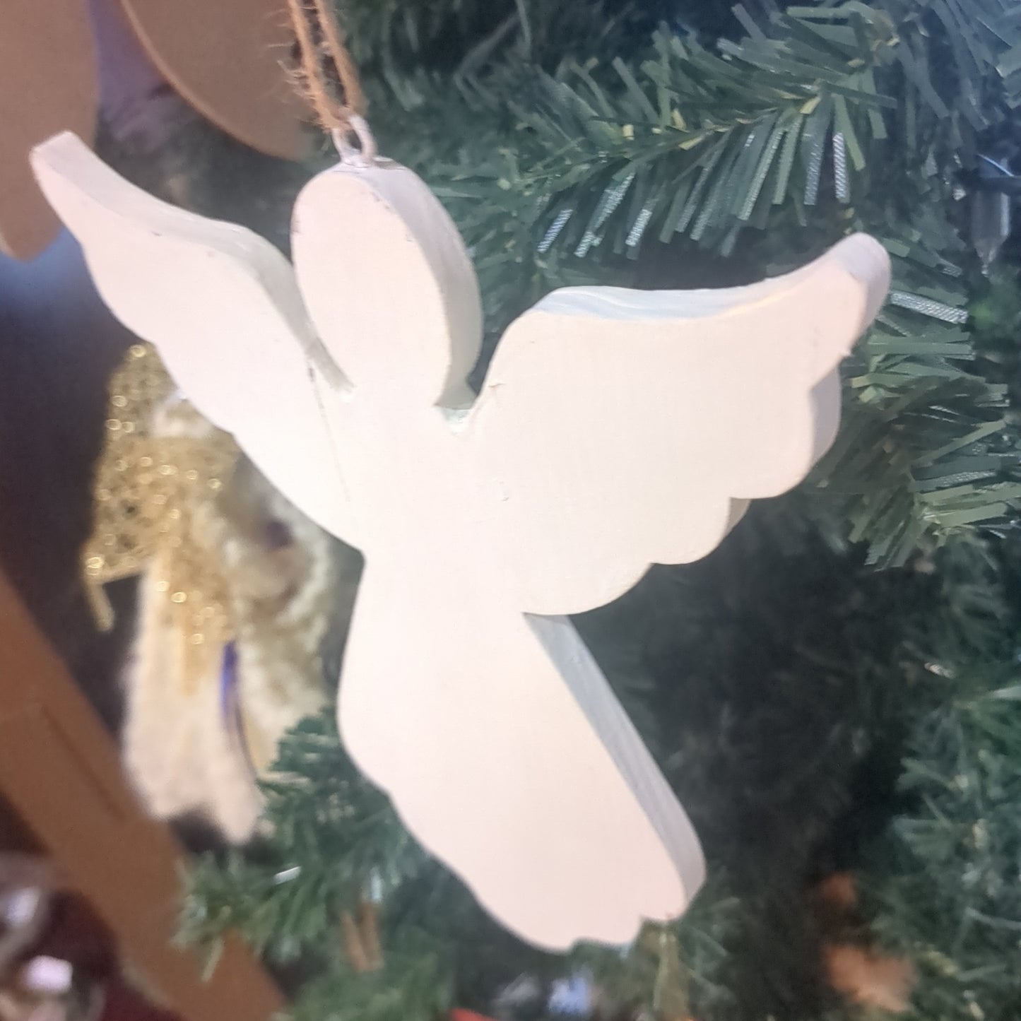 Wooden Angel ornament 4" Wide 6" Tall