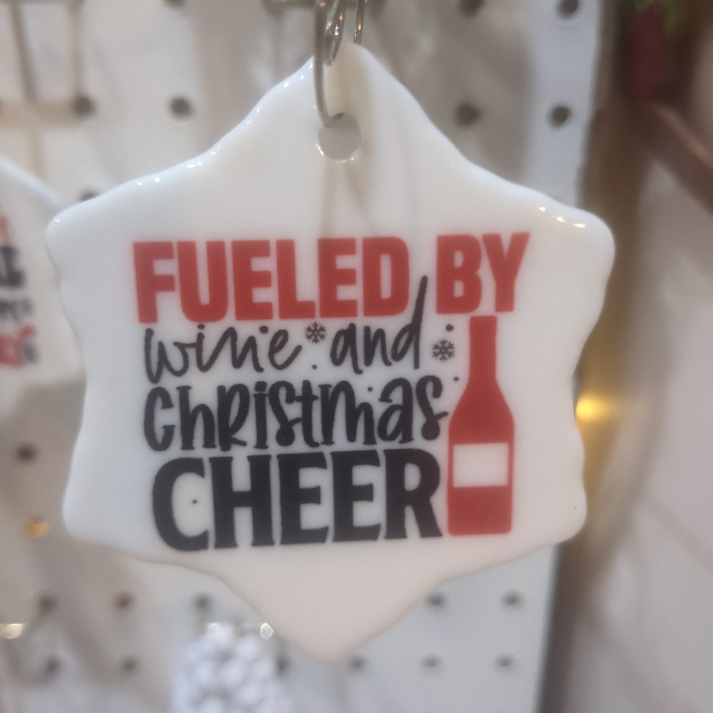 Ceramic wine ornament. Fueled by wine and Christmas cheer