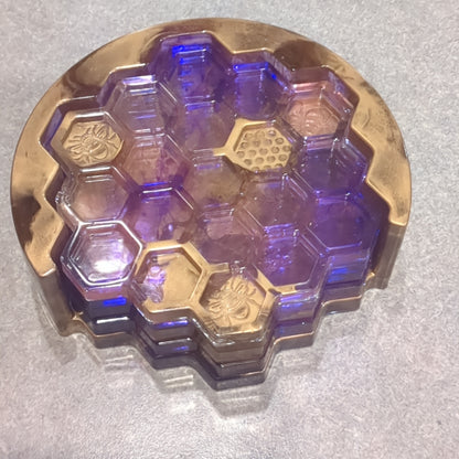 Coaster Set purple and gold bee and honeycomb unique gift