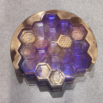 Coaster Set purple and gold bee and honeycomb unique gift