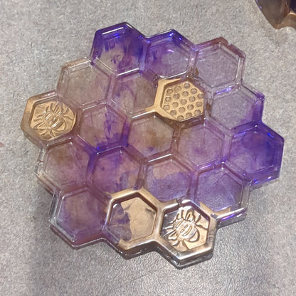 Coaster Set purple and gold bee and honeycomb unique gift