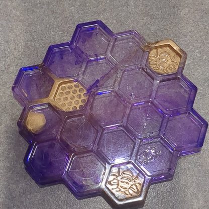 Coaster Set purple and gold bee and honeycomb unique gift