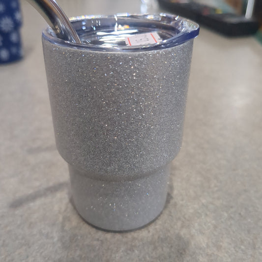 Shot glass / mini Tumbler for dolls and Barbies silver glitter