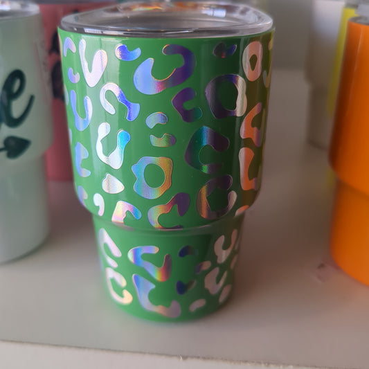 Shot glass / mini Tumbler for dolls and Barbies green leopard or cheetah