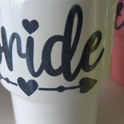 Shot glass / mini Tumbler white says bride