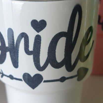 Shot glass / mini Tumbler white says bride