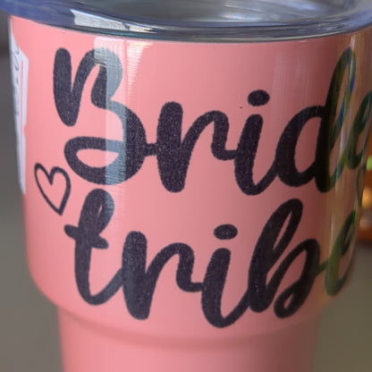 Shot glass / mini Tumbler salmon color says bride tribe