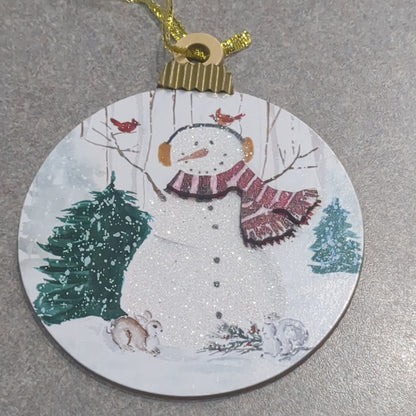 MDF ball ornament with a snowman