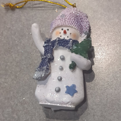 Op3 Polycrylic snowman ornament with a tree lilac and purple