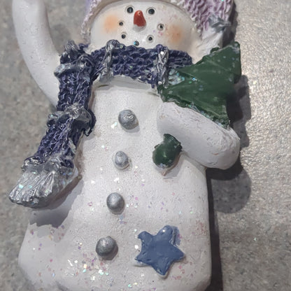 Op3 Polycrylic snowman ornament with a tree lilac and purple