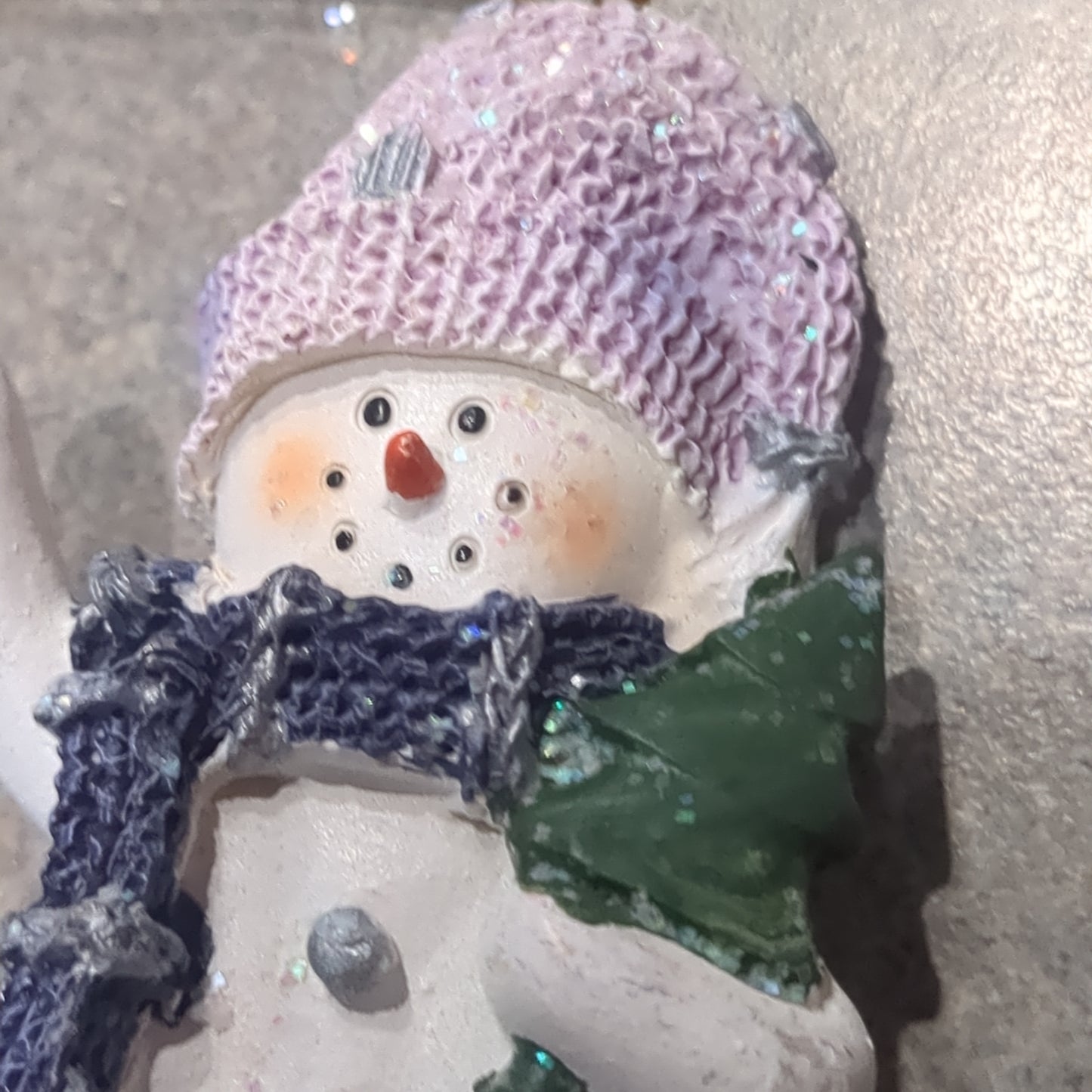 Op3 Polycrylic snowman ornament with a tree lilac and purple