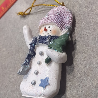 Op3 Polycrylic snowman ornament with a tree lilac and purple