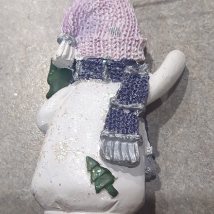 Op3 Polycrylic snowman ornament with a tree lilac and purple