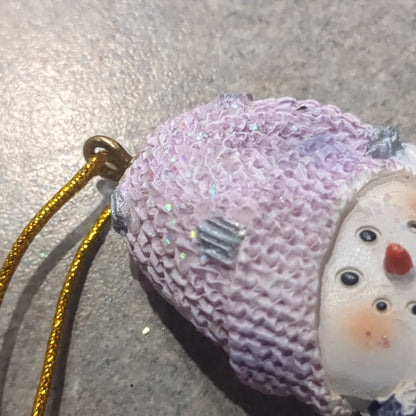 Polycrylic snowman ornament with a tree lilac and purple