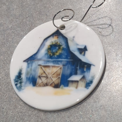 Ceramic ornament blue barn