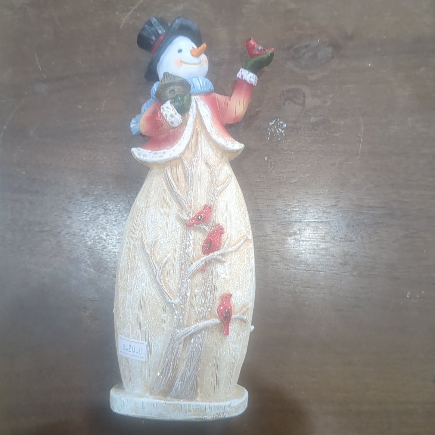 10"H Snowman W/Cardinal and birdhouse