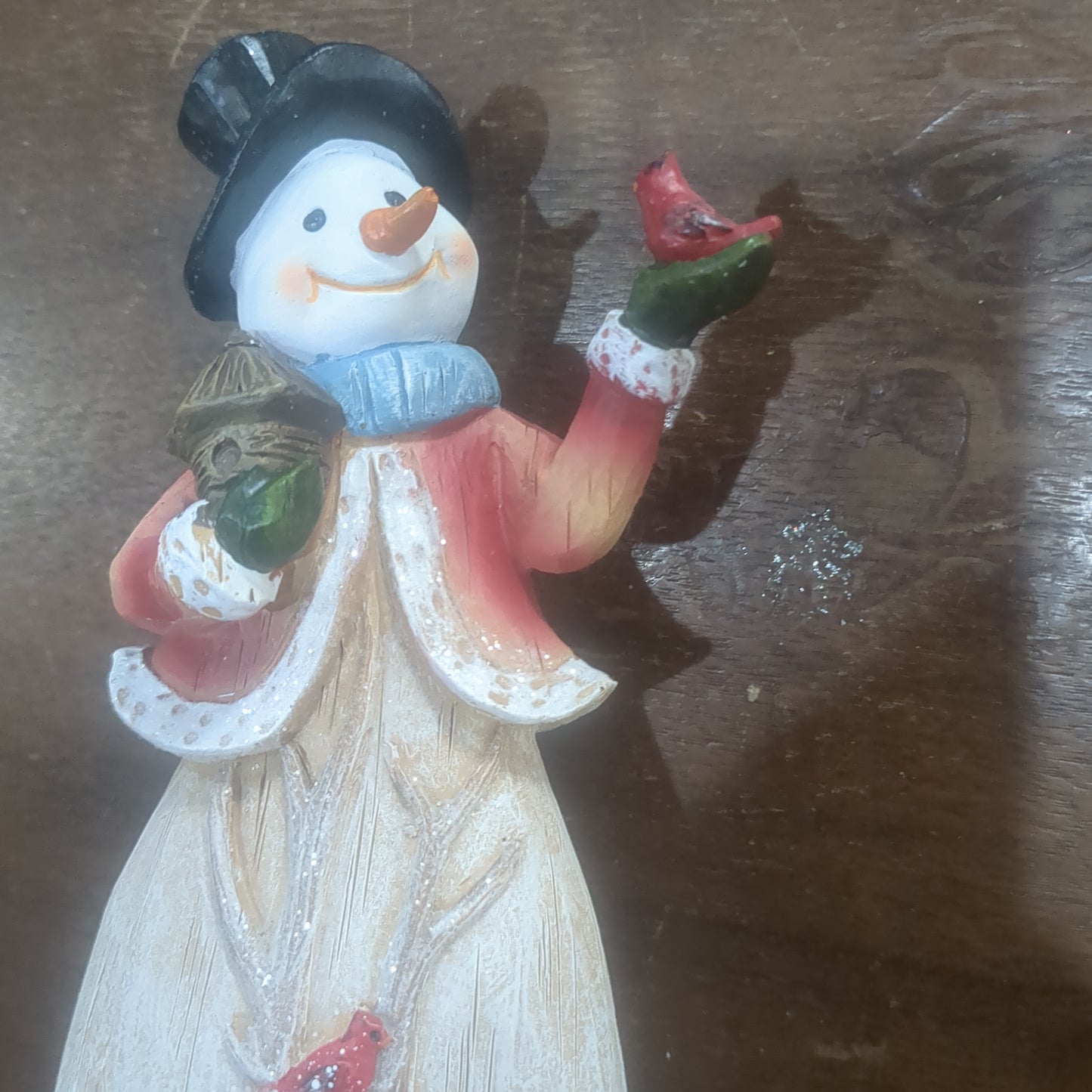 10"H Snowman W/Cardinal and birdhouse