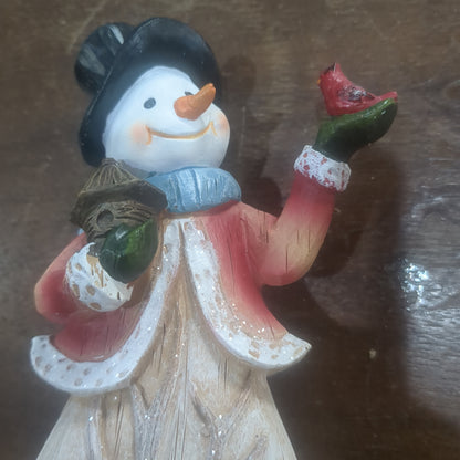 10"H Snowman W/Cardinal and birdhouse