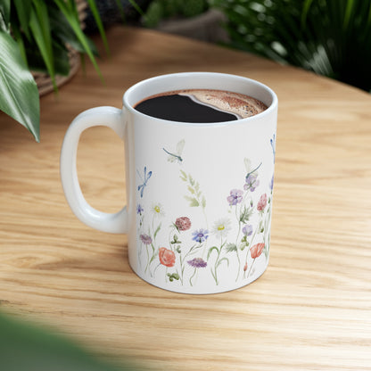 Flower & Dragonfly Ceramic Mug 11oz