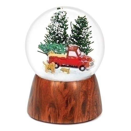 5"H Musical Red Truck w/Dogs globe; 100mm