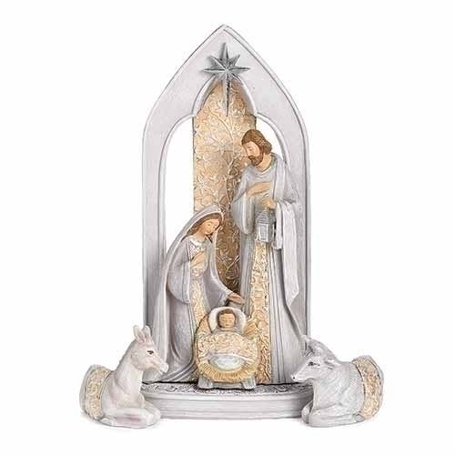 11" H Holy Family Under Arch W/Animals; 3 pieces