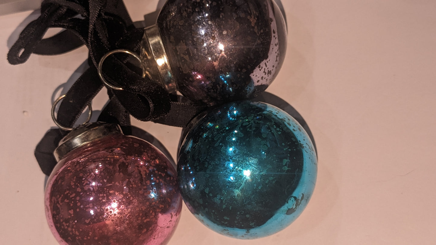 Three 2 Inch Mercury Glass Ornament