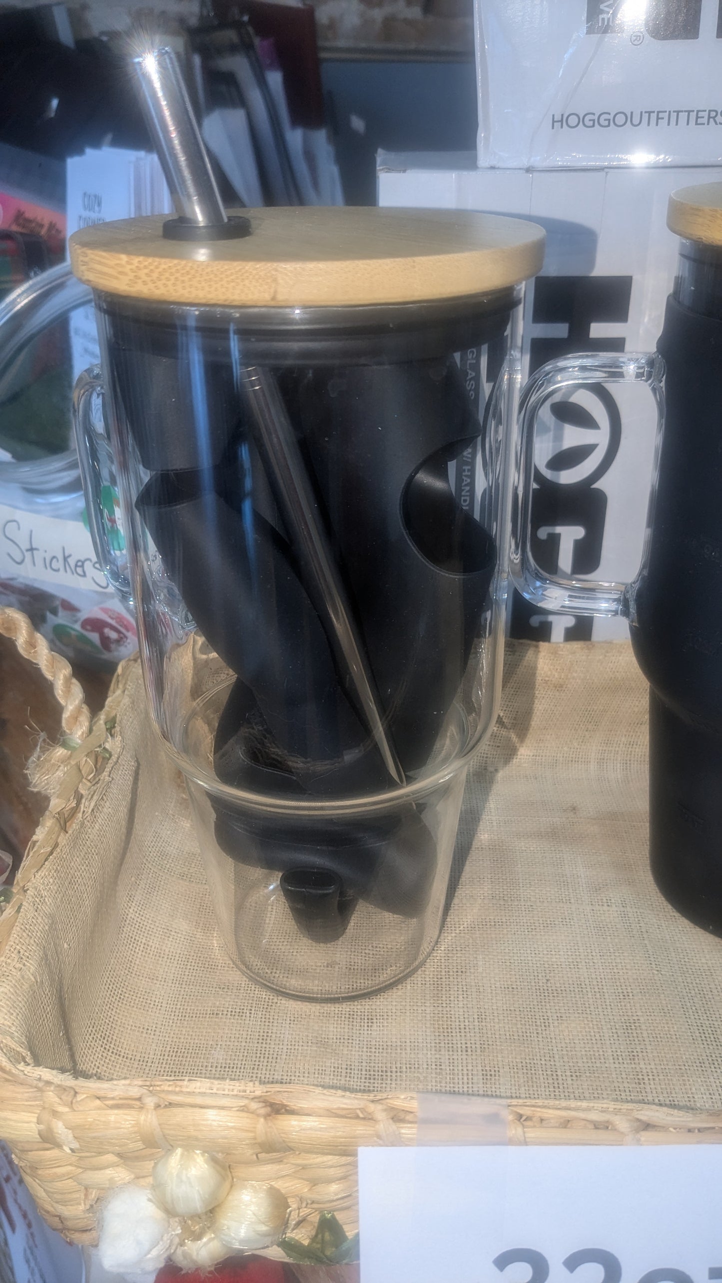 32 oz glass mug with handle and black silicone sleeve