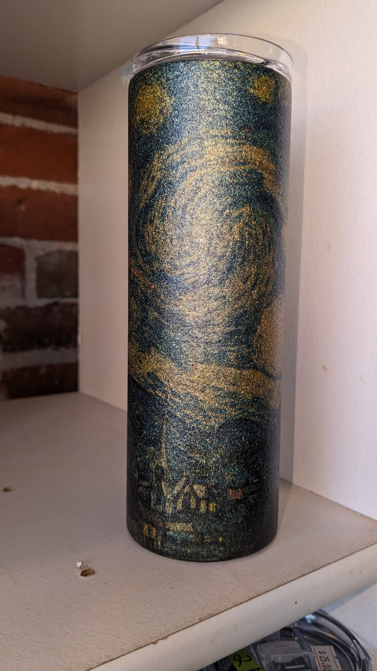 20 Oz Stainless Steel Insulated Glitter Tumbler Starry Night