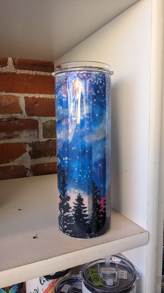 20 Oz Insulated Stainless Steel Tumbler Northern Lights with two lids